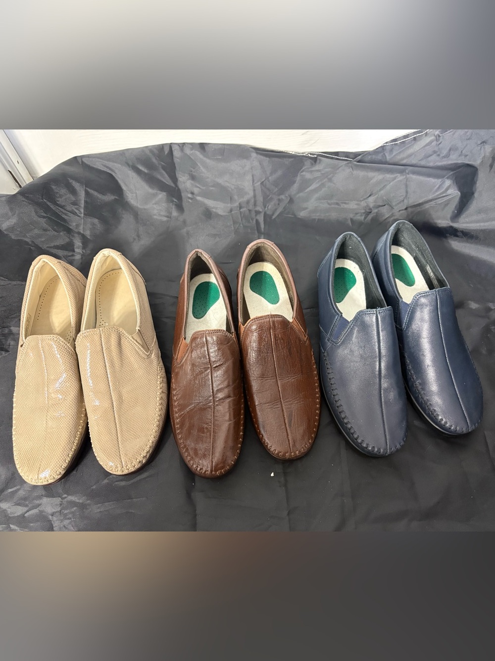 3 pairs of SAS Women's Slip-On Loafers in Beige, Brown & Navy